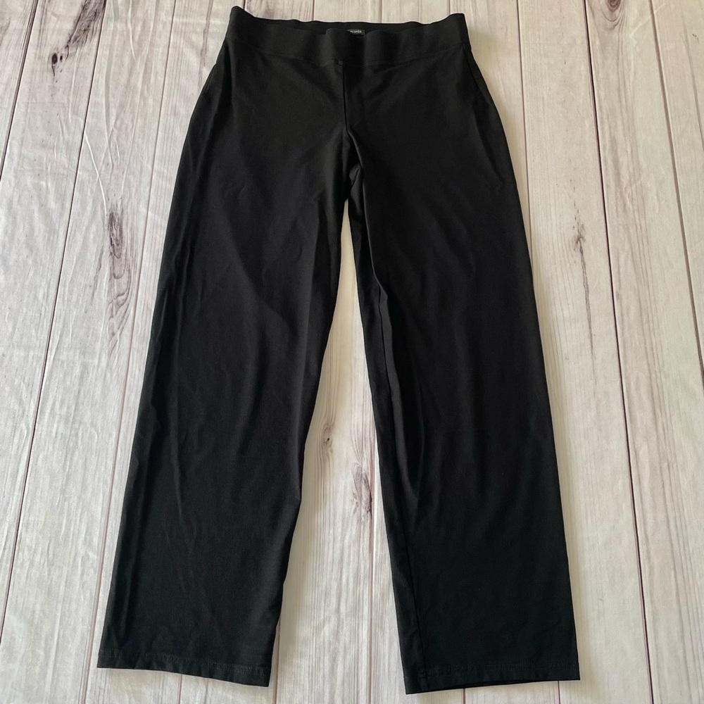 Eileen Fisher Pull on Pants Womens M Black Crepe Stretch Career Straight Ponte